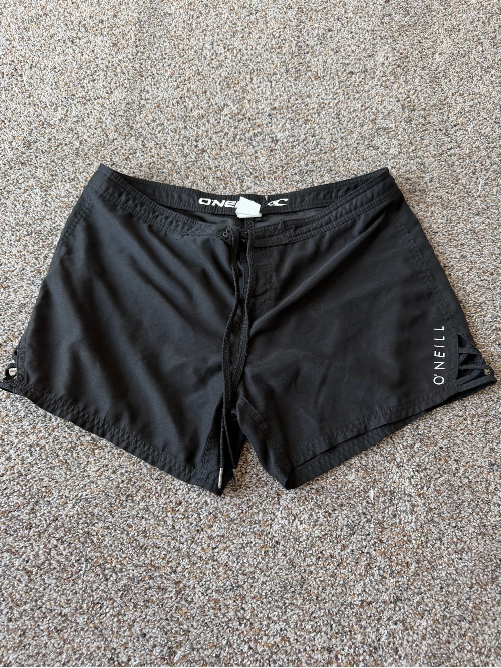 O'Neill Womens Black Lace Up Board Shorts Side Cutout Surf Swim Beach 17" Waist